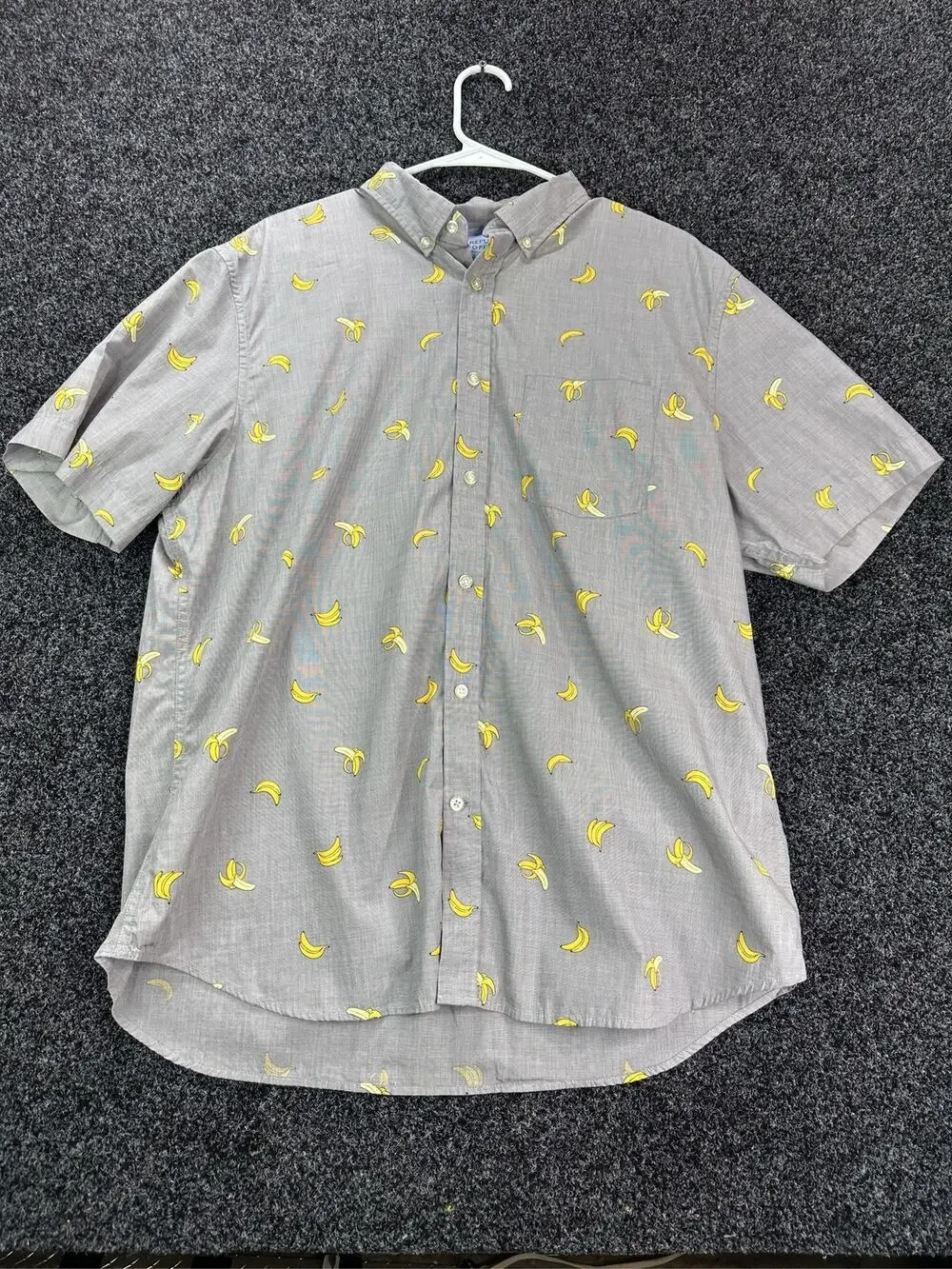 Banana Republic Mens XL Slim Fit Luxe Poplin Grey Banana Print Shirt